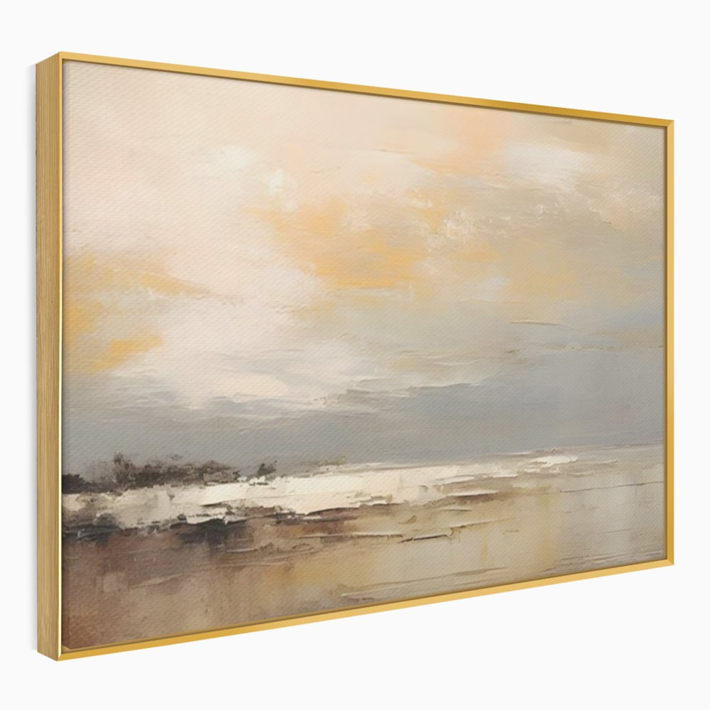 Tablou canvas cu tablou canvas cu peisaj maritim abstract, in rama de aluminiu auriu